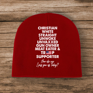 Trump Supporter Christian White Straight Un**ke Un**xxed Short Beanie Hat TH10 63327