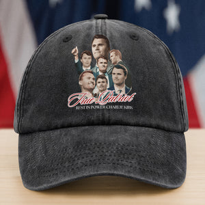 True Patriot Rest In Power Charlie Kirk Washed Denim Baseball Cap HO82 65814