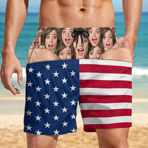 Custom Face Funny Men’s Swim Trunks - Fake Underwear Beach Shorts, Birthday Gag Gift For Him HA75 921946