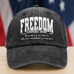 Freedom - Charlie Kirk Human Rights Washed Denim Baseball Cap HO82 65996