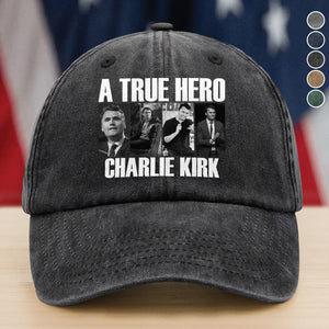 A True Hero Charlie Kirk Rest In Peace Washed Denim Baseball Cap HO82 65770