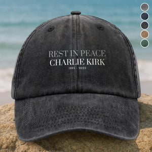 Rest In Peace Charlie Kirk 1993 - 2025 Washed Denim Baseball Cap HO82 65848