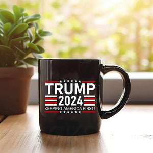 Trump 2024 Keep America First! With US Flag Black Mug HO82 62768