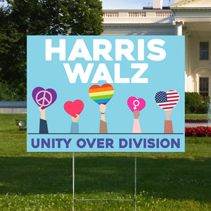 Kamala Harris - Tim Walz for president LGBT Unity Over Division Yard Sign HO82 65024