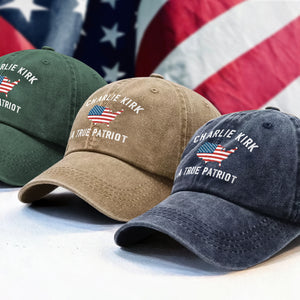 Charlie Kirk - A True Patriot Washed Denim Baseball Cap LM32 65453