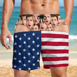 Custom Face Funny Men’s Swim Trunks - Fake Underwear Beach Shorts, Birthday Gag Gift For Him HA75 921946