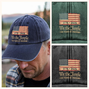 America 250th Birthday US Flag 250 Years We The People Washed Denim Baseball Cap HO82 894634
