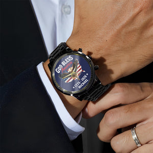 Personalized Name Patriotic 250th Anniversary God Bless America Eagle 1776–2026 Men's Wrist Watch HO82 901560