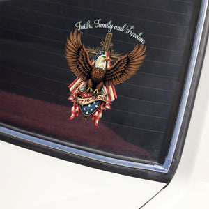 Faith, Family & Freedom Bald Eagle With US Flag And Cross Car Window Decal Sticker LM32 897331