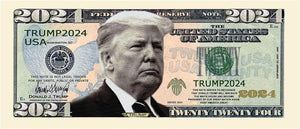 Donald Trump 2024 Re-Election Limited Edition Novelty Dollar Bill - Pack of 50 - Full Color Front & Back Printing with Great Detail. Make American Great Again.