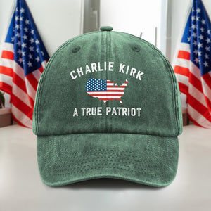 Charlie Kirk - A True Patriot Washed Denim Baseball Cap LM32 65453
