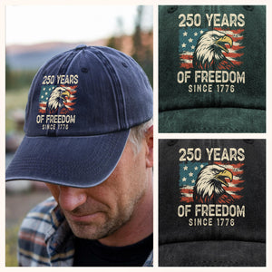 250 Years Of Freedom Since 1776 USA Bald Eagle America Flag Washed Denim Baseball Cap HA75 897380