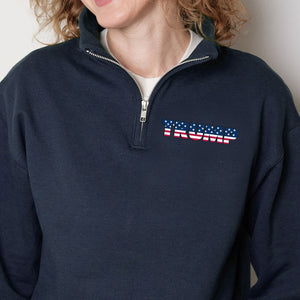 Trump Flag Text Printed Quarter Zip Sweater TH10 64619