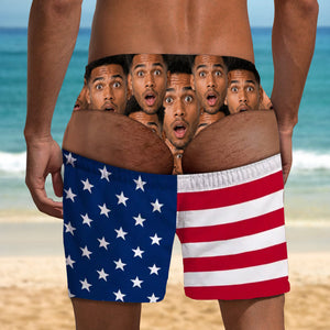 Custom Face Funny Men’s Swim Trunks - Fake Underwear Beach Shorts, Birthday Gag Gift For Him HA75 921946