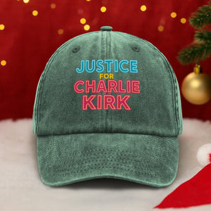 Justice For Charlie Kirk Support American Values Washed Denim Baseball Cap HO82 65980