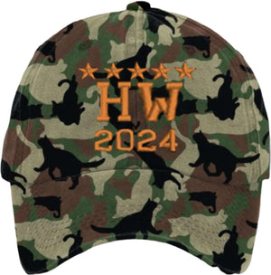 Harris Waltz 2024 Camouflage Cat Hat HW 2024 Kamala Harris Hat 2024 Presidential Election Vote Blue Hat