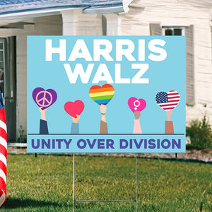Kamala Harris - Tim Walz for president LGBT Unity Over Division Yard Sign HO82 65024