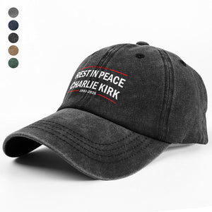 Rest In Peace Charlie Kirk Washed Denim Baseball Cap TH10 64483