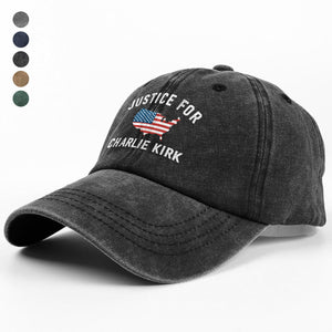 Justice For Charlie Kirk Washed Denim Baseball Cap LM32 65465