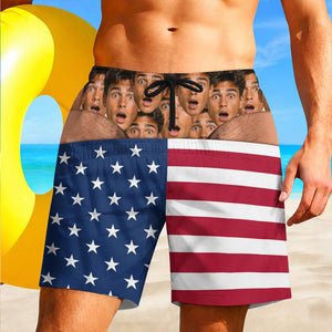 Custom Face Funny Men’s Swim Trunks - Fake Underwear Beach Shorts, Birthday Gag Gift For Him HA75 921946