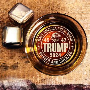 Engraved Donald Trump Whiskey Glass Gifts, Etched Rock Glass for Republican Supporters, Make America Great Again 45 47