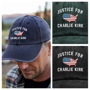 Justice For Charlie Kirk Washed Denim Baseball Cap LM32 65465