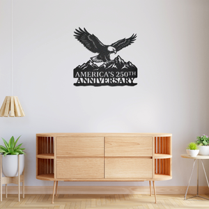 America’s 250th Anniversary Metal Sign, Patriotic Eagle and Mountain Silhouette, USA Semiquincentennial Wall Decor HO82 901148