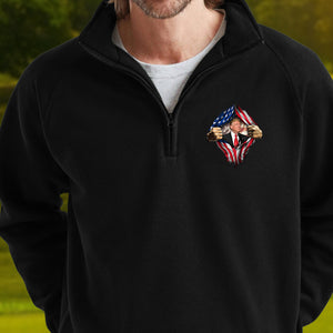 Trump America Flag Printed Quarter Zip Sweater TH10 898213