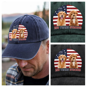 Custom Photo 250 Years Strong Dog Cat Vintage Retro Washed Denim Baseball Cap HO82 901284