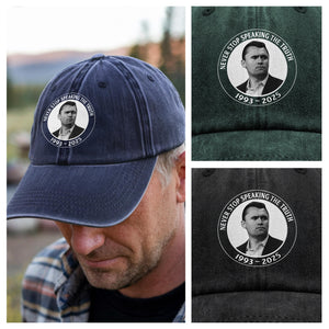 Never Stop Speaking The Truth 1993-2025 Charlie Kirk Washed Denim Baseball Cap HO82 65824