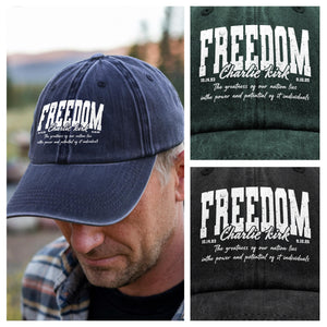 Freedom - Charlie Kirk Human Rights Washed Denim Baseball Cap HO82 65996