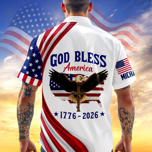 Personalized Patriotic 250th Anniversary God Bless America Eagle 1776–2026 Hawaiian Shirt HO82 901140