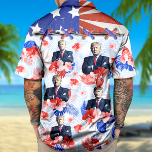 Custom Trump Photo Patriotic Hawaiian Shirt 4th of July Party Gift CH07 67356