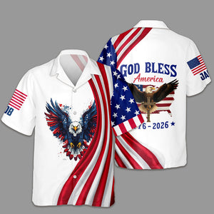 Personalized Patriotic 250th Anniversary God Bless America Eagle 1776–2026 Hawaiian Shirt HO82 901140