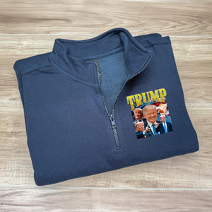Donald Trump Homage With Retro Style Printed Quarter Zip Sweater TH10 64623