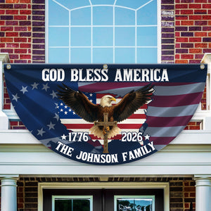 Custom Family Name Patriotic 250th Anniversary God Bless America Eagle 1776–2026 Non-Pleated Fan Flag HA75 920118