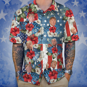 Custom Photo Trump American Flag Tropical Independence Day Hawaii Shirt N304 62557
