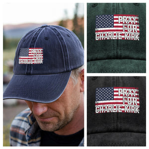 Pray For Charlie Kirk Washed Denim Baseball Cap HA75 64586