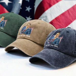 You Can't Kill Ideas Charlie Kirk Memorial Shirt Washed Denim Baseball Cap CH07 67426