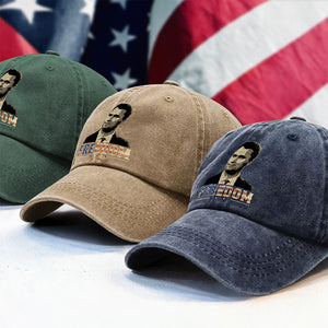 Freedom Charlie Kirk America Flag Washed Denim Baseball Cap CH07 67620
