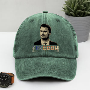 Freedom Charlie Kirk America Flag Washed Denim Baseball Cap CH07 67620