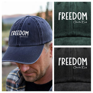 Freedom Charlie Kirk Washed Denim Baseball Cap TH10 64441