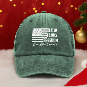 Live Like Charlie Kirk Faith Family Freedom Washed Denim Baseball Cap HA75 64580