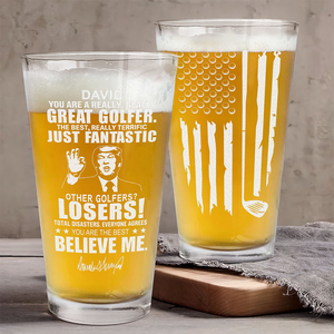 Great Golfer Trump Personalized Laser Engraved Beer Glass HA75 64628