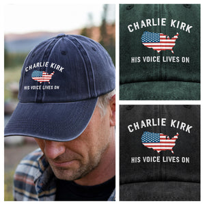 Charlie Kirk - His Voice Lives On Washed Denim Baseball Cap LM32 65459