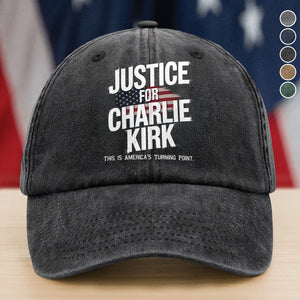 Justice For Charlie Kirk, America’s Turning Point Washed Denim Baseball Cap LM32 65597