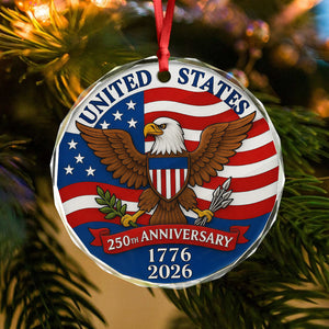 1776 -2026 American 250th Anniversary Eagle Glass Ornament CH07 899232
