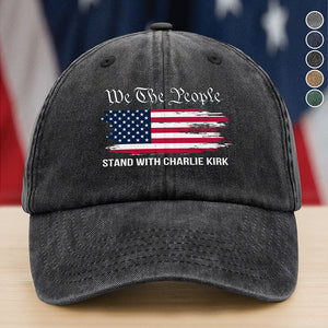 We The People Stand With Charlie Kirk Washed Denim Baseball Cap TH10 64491