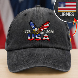Personalized 250 Years USA Washed Cap with Embroidered American Flag, Patriotic Embroidered Baseball Cap HO82 901092
