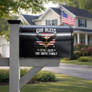 Personalized Patriotic 250th Anniversary God Bless America Eagle 1776–2026 Mailbox Decal HO82 901008